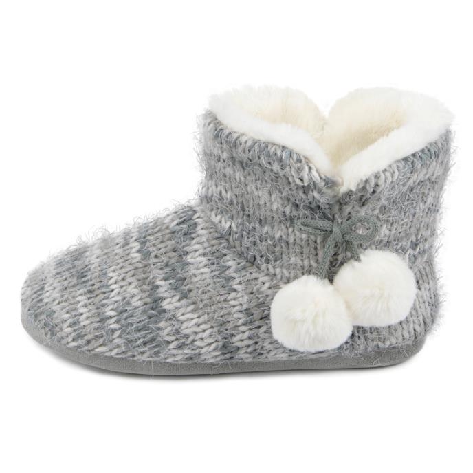 totes Ladies Knitted Boot Slippers With Pom Pom Grey Extra Image 4